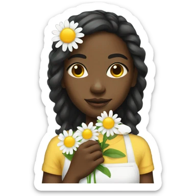 Black girl holding Daisy flowers sticker