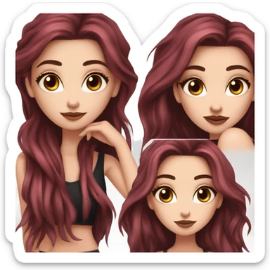 white girl, long straight middle part burgundy hair, brown eyes, long eyelashes, full lips, black tank top sticker