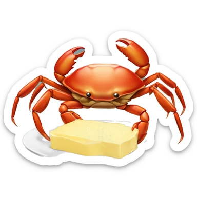 crab with butter and a papercip sticker