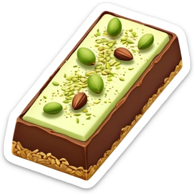 chocolate bar cut in half with pistachio and katifi ￼mixed together peeking out of it ￼ sticker