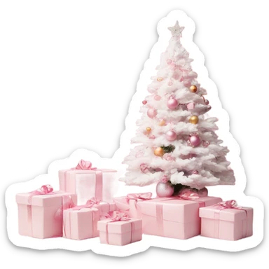 Light pink Christmas gifts under a white Christmas tree  sticker