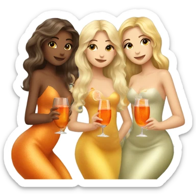 Three beautiful mermaids (two brown hair and blond one) drinking aperol sticker