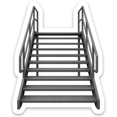 front view of a straight outdoor metal staircase, 10 steps, with railings on both sides sticker