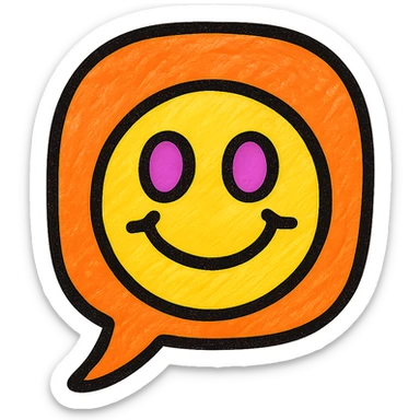 comment emoji with orange speech bubble, cheerful face, playful style sticker