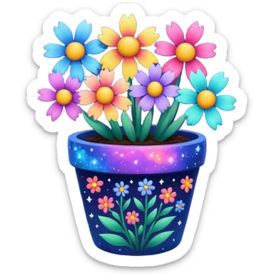 Galaxy Painted flower clay pot of Galaxy Petalled Flowers sticker