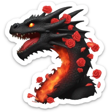 Black dragon breathing red flames, covered in thorned roses sticker