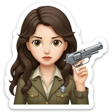 A brunette with long wavy hair girl who is about to kill herself with a littlr gun pointed at her temple sticker