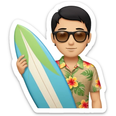 black hair surfer with Hawaii shirt wearing sunglasses sticker