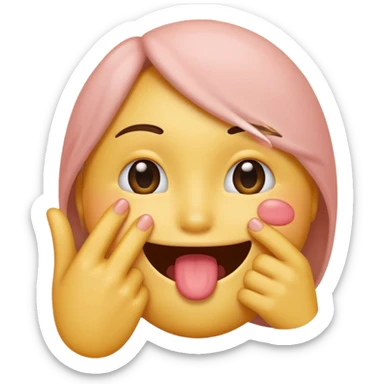 A blushing emoji with hand covering mouth  sticker