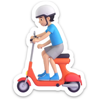 a boy riding a scooter sticker