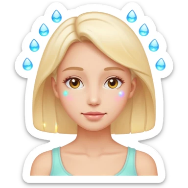 calm woman sleeping or relaxing with glowing skin, gentle sparkles around face, pastel colors, emoji style, symbolizes natural skin regeneration and recovery sticker