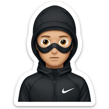 White person wearing a Nike Tex with hood and ski mask all balck sticker