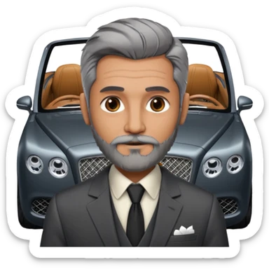 Dyed black gray hair  frencb beard graying indian guy in suit with a bentley names professor bw tlt sticker