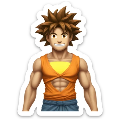 Sun with goku hair and smart and cute furry body showing full body and complete head of hair but face should be of sun sticker