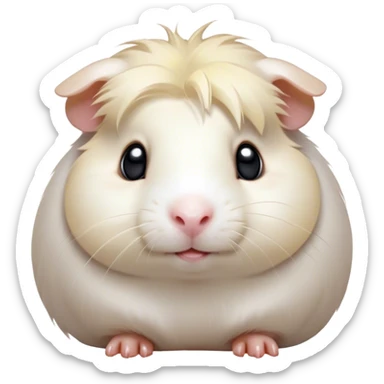 Cinematic Cute White Guinea Pig Portrait Emoji, Head tilted playfully and inquisitively, showcasing a silky, immaculate white coat with a natural glow, round, sparkling dark eyes filled with curiosity, Simplified yet irresistibly adorable features, highly detailed, glowing with a warm, friendly light, high shine, affectionate and lively, stylized with a touch of whimsy, bright and endearing, soft glowing outline, capturing the essence of a mischievous yet loving guinea pig, so playful it feels like it could nuzzle out of the screen and into your arms! sticker
