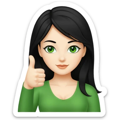 Sexy lady with black hair and green eyes thumbs up sticker