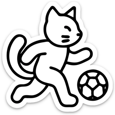 cat playing soccer, outlined icon style sticker