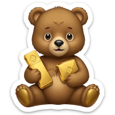 Cute bear with a gold bar. PNG format. 127 KB, 100*100 pixels. sticker