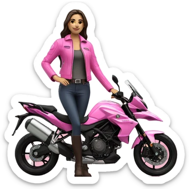 Moto benelli trk 502X color rosa con mujer conductora sticker