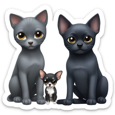 a big russian blue cat and two small black chihuahuas sticker