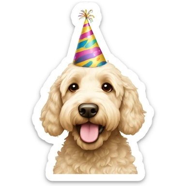 Cream labradoodle in birthday hat sticker