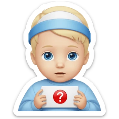 Caucasian blond hair blue eyed infant baby with a genius sign over it’s head sticker
