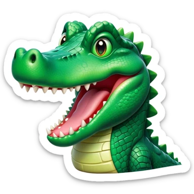 Cinematic Comical Crocodile Portrait Emoji, Head tilted dramatically with an exaggeratedly amused expression, featuring a striking, glossy emerald-green hide with bold textured scales and wide, expressive eyes filled with playful disbelief, Simplified yet hilariously expressive features, highly detailed, glowing with a slightly sassy glow, high shine, dramatic yet playful, stylized with an air of cheeky mischief, bright and endearing, soft glowing outline, capturing the essence of a spirited and over-the-top crocodile, so meme-worthy it feels like it could snap its jaws into internet fame instantly! sticker