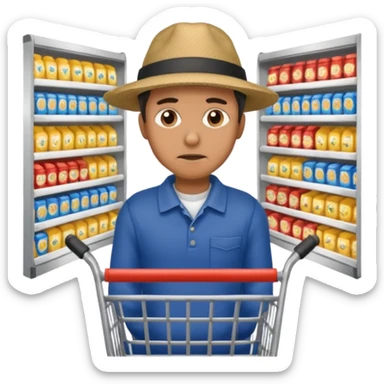 A man with an empty supermarket cart sticker
