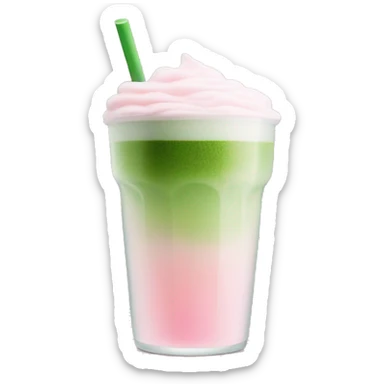 Clear long cup, no handle, with light pink drink, matcha foam on top sticker