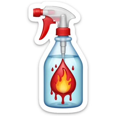 a spray bottle spritzing onto a burn wound. sticker