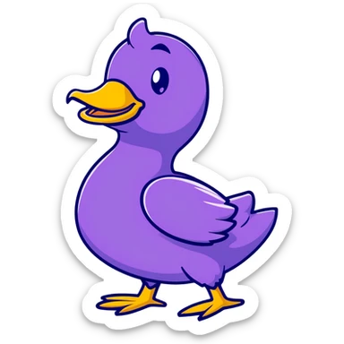 happy purple duck, simple 2D drawing, minimal detail, flat colors sticker