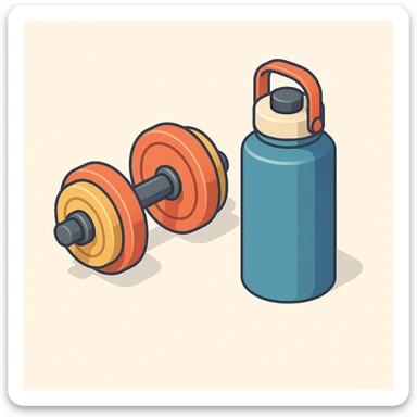 isometric 3d icon, highly detailed, showing gym weights and a hydroflask, no text sticker