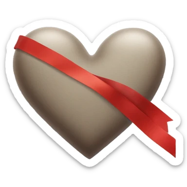 Grayish brown heart with red ribbon sticker