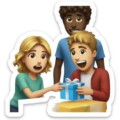 a boy opening a gift from his gf and being suprised sticker