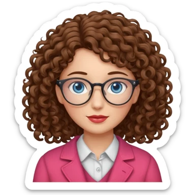 teacher blue eyes glasses curly brown hair long kind valentine sticker