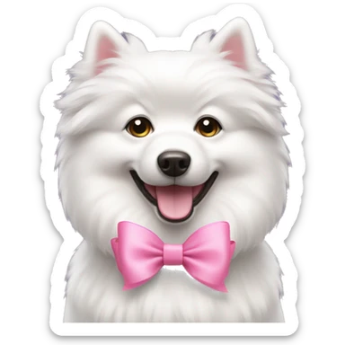white spitz dog with pink bow sticker