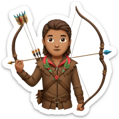 The classic hunter image with a bow and arrow on his back, dressed in brown with some animal made decorations sticker