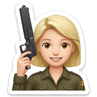 Smilingly holding gun to head sticker
