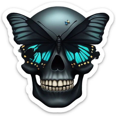 black skull with butterfly sticker