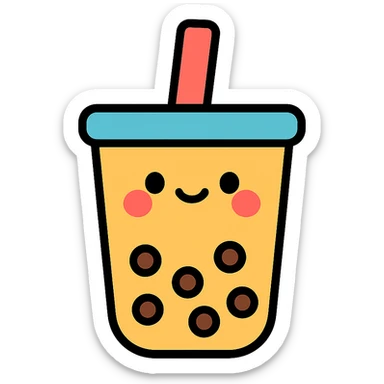 kawaii boba tea with a cute smiling face sticker
