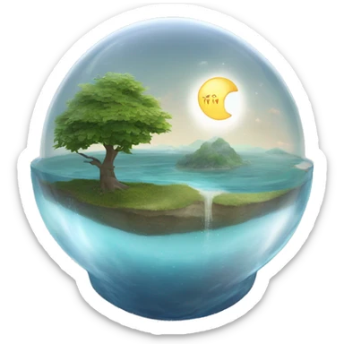 water and land like inside a semi-circular glass dome with the sun and moon at the top sticker