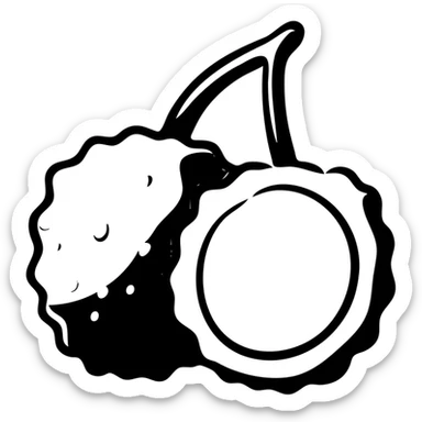 Lychee fruit with its distinctive bumpy reddish skin and single small fruit with translucent white flesh sticker