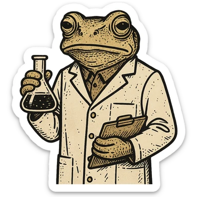 A researcher in a white coat, Bufo style sticker