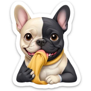 Black and white frenchie eating a sock  sticker