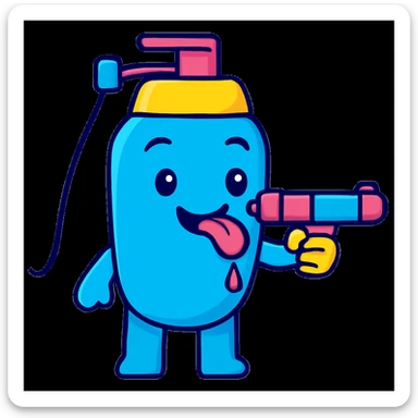 Edit the emoji so it is putting the water gun toward its tongue, keeping the bright and cartoonish style. sticker