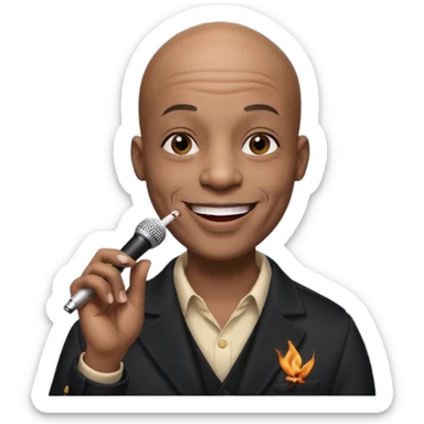 Black bald comedian holding mic and smoking a joint sticker