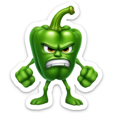Angry green bell pepper with muscular arms sticker