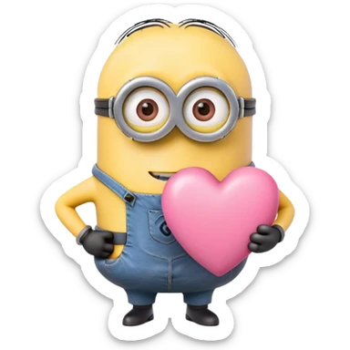minion with pink heart sticker