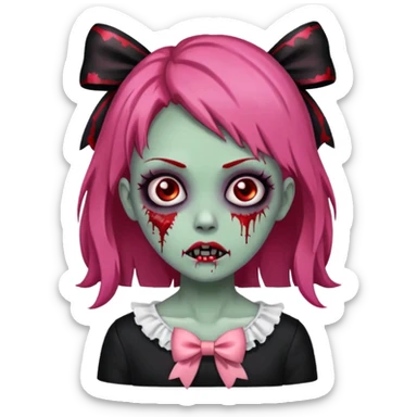 Girl zombie with red and black hair and pink bows sticker