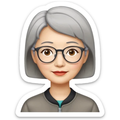 Chinese lady in her 50s with short grey hair and glasses sticker
